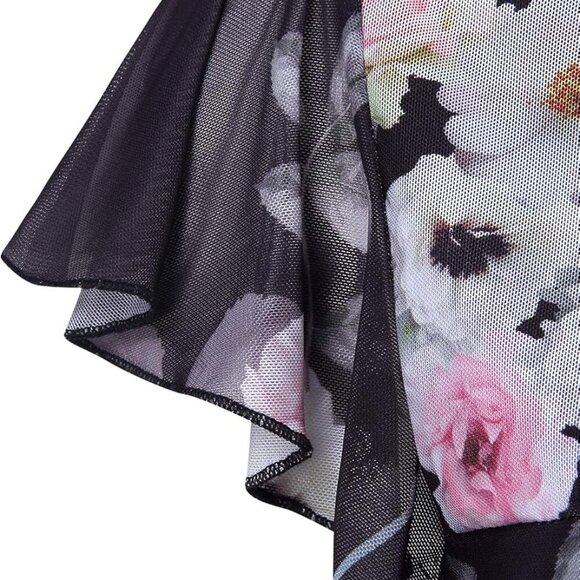 Women's Short Sleeve Pleated Mesh Blouses in Multicolor Black, Xx-large - Elegan - Picture 3 of 4